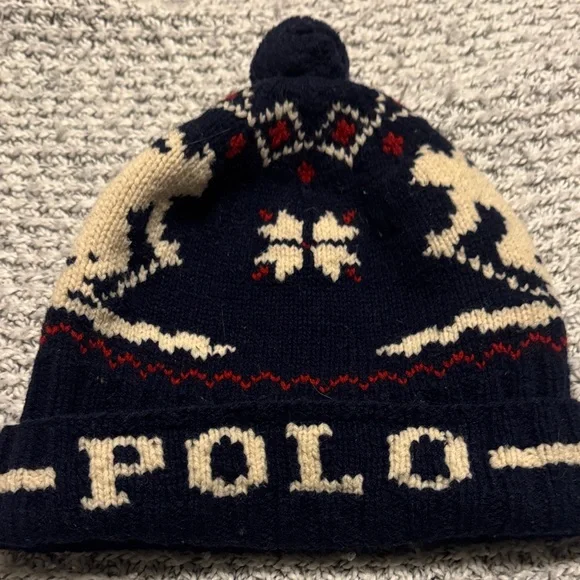 Ralph Lauren Navy Beanie with Red and White Accents - Picture 1 of 4